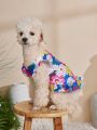 PETSIN 1pc Colorful Floral Print Cute Pet Bubble Sleeve Dress For Cat And Dog, Great For Holiday Look