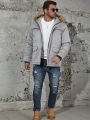 Men's Plus Size Hooded -padded Jacket With Collar