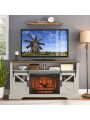 60 Inch Electric Fireplace Entertainment Center With Door Sensor-Jasmine white color