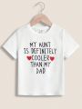 SHEIN Kids EVRYDAY Young Boy's Leisure Comfortable Slogan & Heart Print Short Sleeve T-Shirt