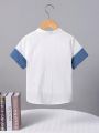 SHEIN Kids Academe Boys' Color Block Short Sleeve Shirt For School