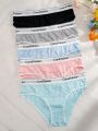 Women's Plus Size Triangle Underwear With Letter Jacquard Band (5pcs/Pack)