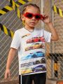 SHEIN Kids QTFun Boys' Casual Fashionable Cool Car Racing Printed T-shirt
