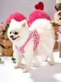 PETSIN Pink Velvet & Sequin Embroidered Mesh Pet Dress With Love Heart For Valentine'S Day