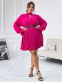 SHEIN Privé Plus Size Bowknot Back Pleated Bell Sleeve Dress