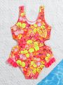 Toddler Girls' Tropical Print Hollow Out Waist One-piece Swimsuit