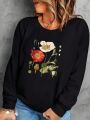 SHEIN LUNE Plus Floral Print Drop Shoulder Sweatshirt