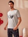 Men'S Heart Pattern Short Sleeve Homewear