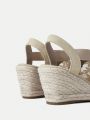 SHEIN Women'S Peep Toe Platform Wedge Sandals With High Wedge Heel, Waterproof, Hollow Out Knitting