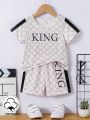 Baby Boy 2pcs/Set Classic Printed Letter Detail Cute Elegant Gentleman Daily Casual Sports Outfits, Spring/Summer