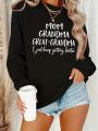 Plus Size Women's Slogan Printed Round Neck Sweatshirt