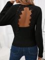 SHEIN Clasi Lace Spliced Hollow Out Back Sweater
