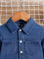 Baby Boys' Basic Casual Denim Shirt & Jeans Set With Big Pockets