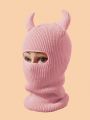 1pc Unisex Winter Funny Knitted Hat With Rabbit Ears & Scarf, Windproof Headgear For Outdoor Sports