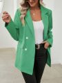 SHEIN Frenchy Solid Color Lapel Double-Breasted Suit Blazer