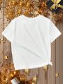 Girls' Casual Short Sleeve Christmas 2024 Printed T-Shirt, Suitable For Summer