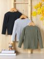 SHEIN Kids EVRYDAY Boys' 3pcs Simple & Comfy Casual Set, Including Shirts And Long Sleeve T-shirts, Perfect For Autumn & Winter