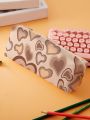 1pc Heart Pattern Stationery Bag, Creative Double Sided Pen Bag For Student Stationery Organizer