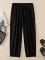 Plus Size Women's Solid Colored Elastic Waist Casual Pants