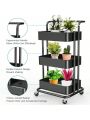 3 Tier Metal Rolling Utility Cart, Storage Cart, Craft Cart Organizer with Handles, Storage Mesh Basket and Brake Wheels. Easy Asemble, for Kitchen, Office, Bathroom, Bedroom, Laundry Room
