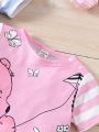 Baby Boys' Cartoon Bear Printed Striped Short Sleeve Romper