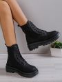 Autumn/winter Fashionable Simple All-match Casual Thick-soled Denim Women's Ankle Boots With Buckle Strap