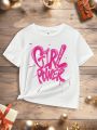 Tween Girls' Casual Cartoon Print Short Sleeve T-Shirt Suitable For Summer