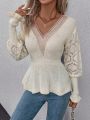SHEIN Essnce Contrast Lace Peplum Sweater