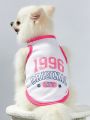 PETSIN 1pc Unisex Pink & White Color Pet 1996 Print Vest For Cats And Dogs