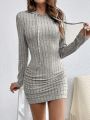 SHEIN Frenchy Ladies' Solid Color Slim Fit Knitted Hooded Bodycon Dress