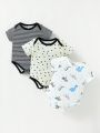Infant Boys' Basic All-Match Practical Animal Print Polka Dot Stripe Pattern Jumpsuit, Four Seasons