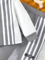 Baby Boys' Fashionable Striped Digital Printed Zipper Jacket And Sweatshirt, Long Pants 2pcs/set
