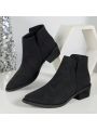 Women's Chelsea Suede Fashion Ankle Boots Pointed Toe Block Mid Heel British Style Booties