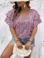 Plus Ditsy Floral Print Butterfly Sleeve Blouse