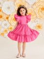 SHEIN Kids Nujoom Young Girl Loose Fit Casual Dress With Ruffle Trimmed Lotus Leaf Collar