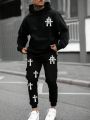 Manfinity EMRG Men's Hooded Sweatshirt And Sweatpants Set With Cross Print And Drawstring