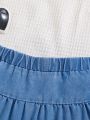 SHEIN Young Girl Spring/Summer Thin And Comfortable Cute Cake Style Denim Skirt