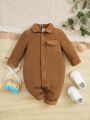 SHEIN Infant Boys' Vintage Corduroy Collared Long Sleeve Jumpsuit For Holiday
