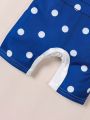 Baby Boy's Knitted Polka Dot Romper With Bear Applique, Summer
