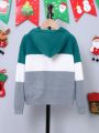 SHEIN Kids EVRYDAY Boys' Contrast Color Hoodie With Letter Patchwork For Teenagers