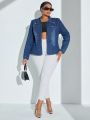 SHEIN SXY Plus Size Women'S Long Sleeve Double Breasted Denim Jacket