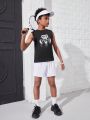 Tween Boy's Black Gorilla Print Short Sleeve T-Shirt With Stretch Fabric For Comfortable Exercise, Running, Or Cycling