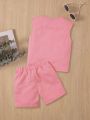 SHEIN Young Boy Solid Color Round Neck Sleeveless Top And Shorts Casual Comfortable 2pcs Set