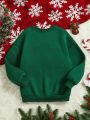 Tween Girl 1pc Christmas Print Drop Shoulder Thermal Lined Sweatshirt