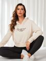 Daily&Casual Women'S Vintage Short Style Pullover Hoodie With American Letter Embroidery