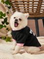 Debiesn 1pc Pink & Black Color Blocked Love Heart Print Pet Sweater Without Hat For Small Dogs