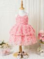 Infant Girls' Pink Elegant, Gorgeous, Romantic And Lovely 3d Flower Decorated Casual Dress For Spring/Summer