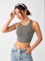 SHEIN Yoga Basic Solid Color Cropped Sports Tank Top With Racerback Design