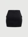 SHEIN Teen Girls' Flip Pocket Side Stripe Denim Skirt