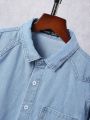 Teen Boy Light Blue Outdoor Simple Denim Jacket With Washed Design